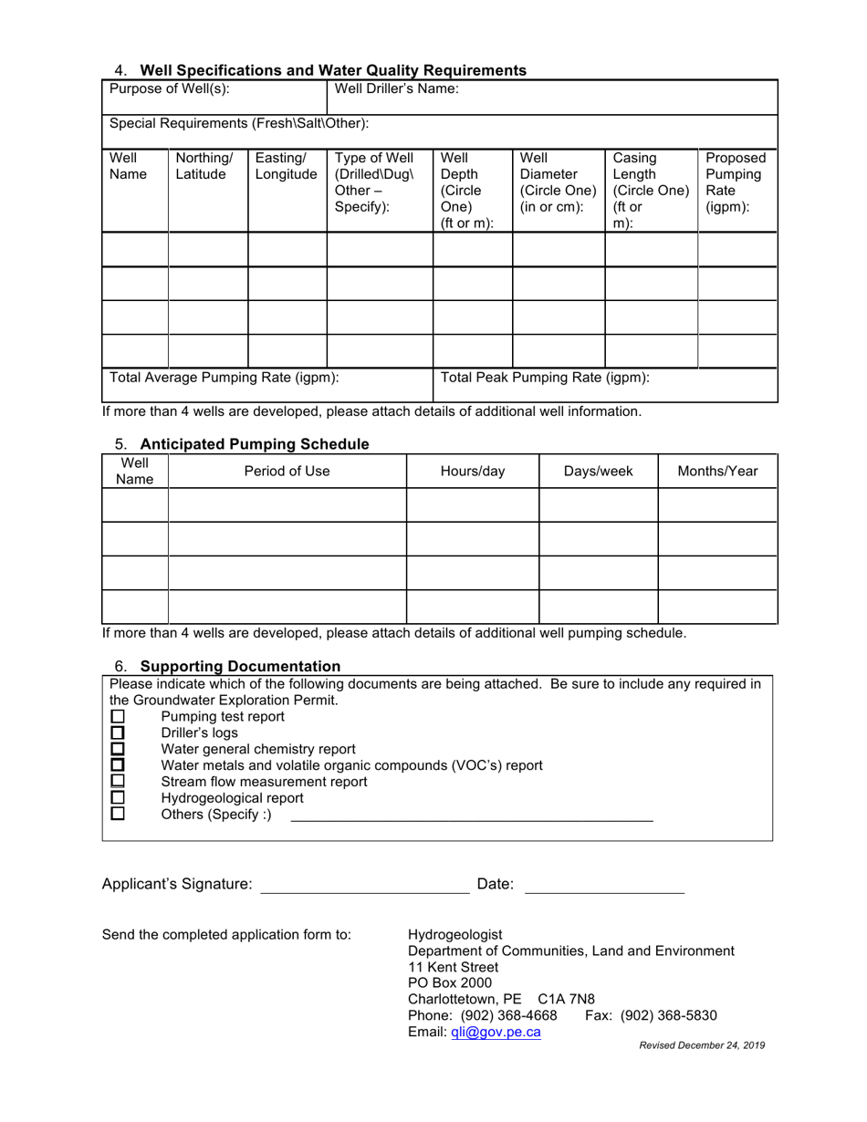 Application for Groundwater Extraction Permit - Prince Edward Island, Canada, Page 2