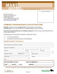 Community Museum Grants: Application Form - Manitoba, Canada