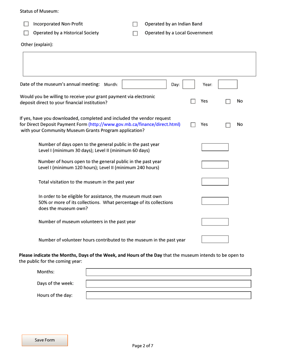 Community Museum Grants: Application Form - Manitoba, Canada, Page 2
