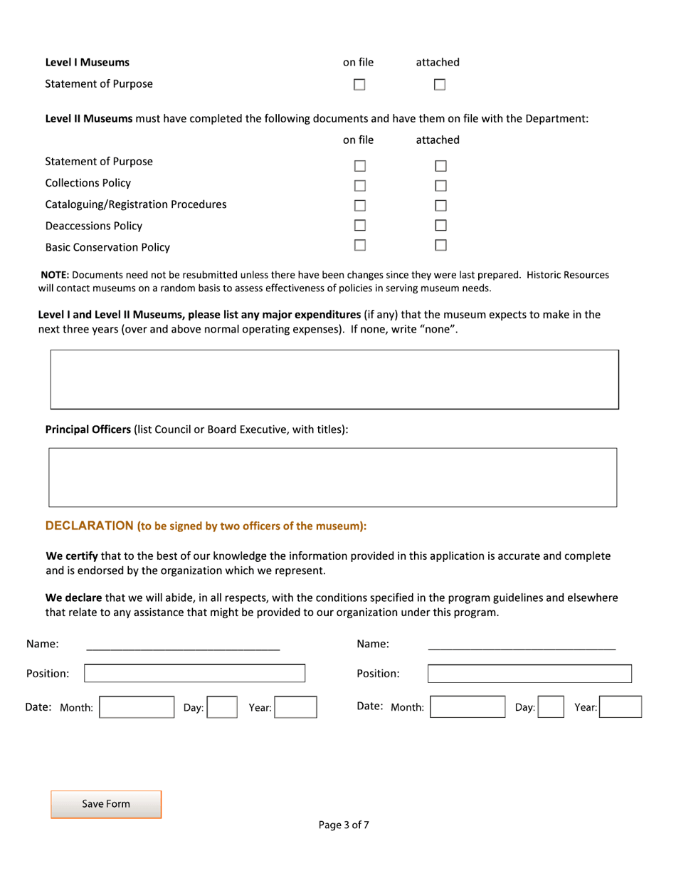 Community Museum Grants: Application Form - Manitoba, Canada, Page 3