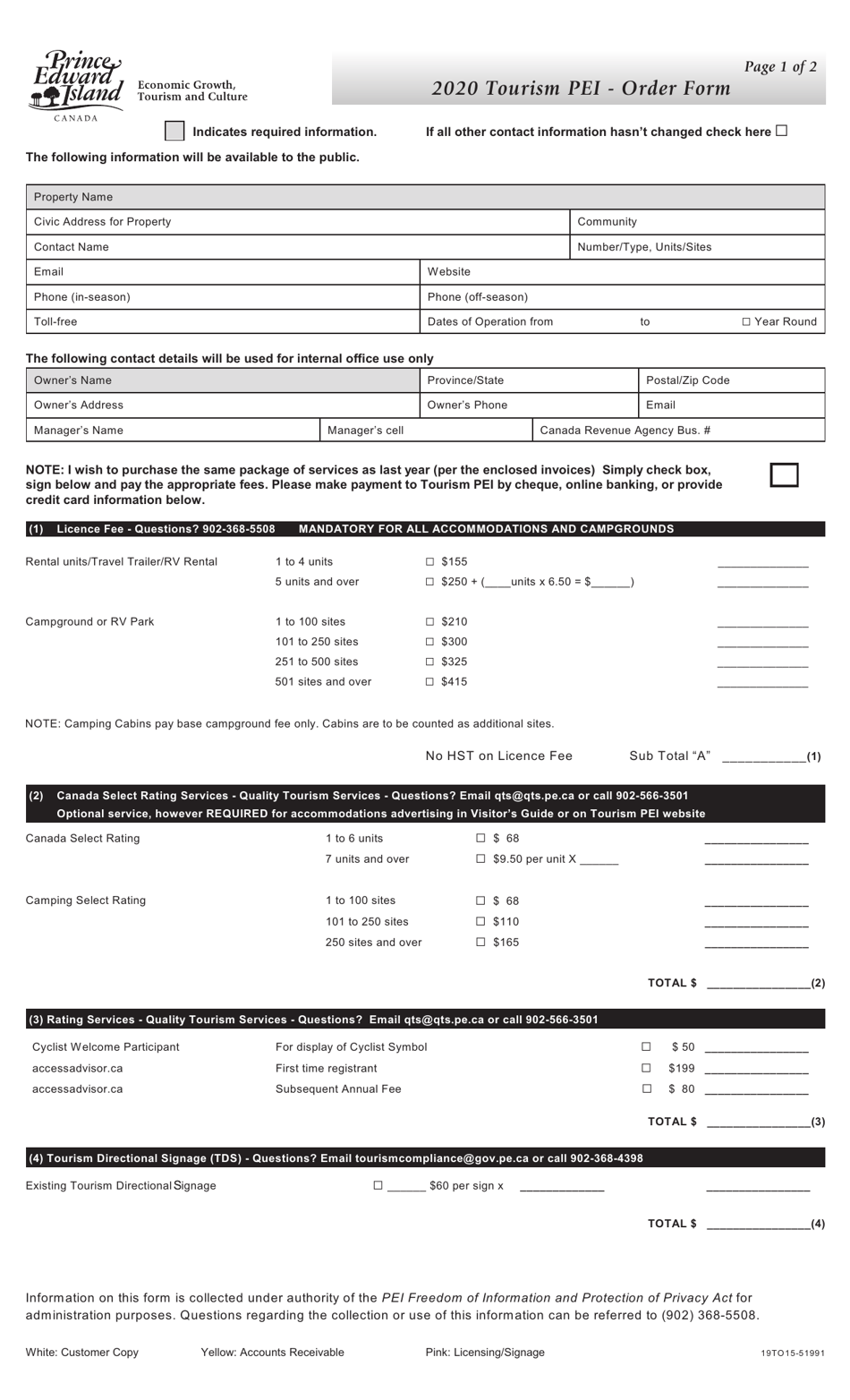Form 19TO15-51991 Tourism Pei - Order Form - Prince Edward Island, Canada, Page 1