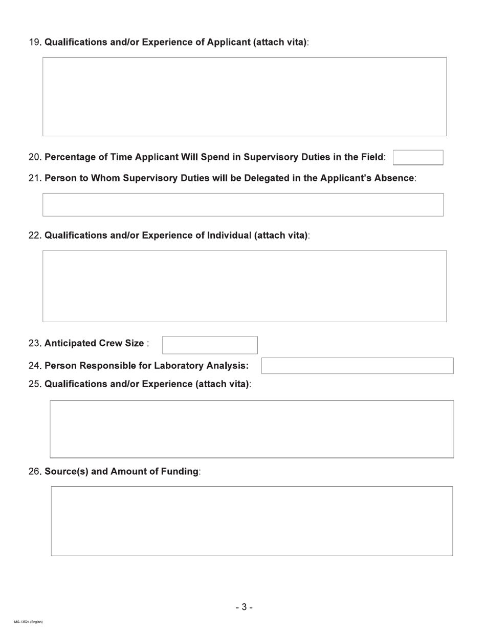 Form 16 Application for a Heritage Permit to Search for or Excavate a Heritage Object - Manitoba, Canada, Page 3
