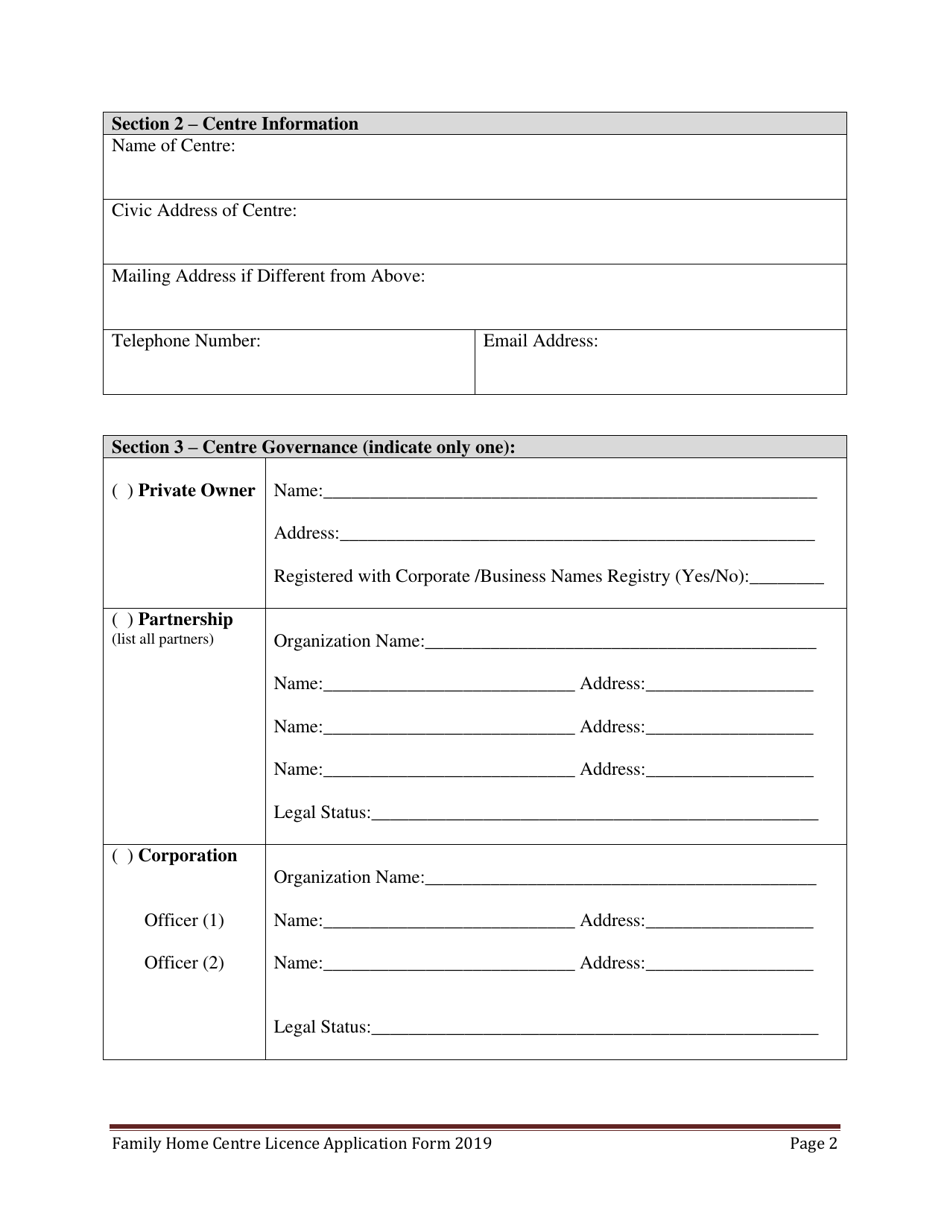 Early Learning and Child Care Family Home Centre Licence Application Form - Prince Edward Island, Canada, Page 2