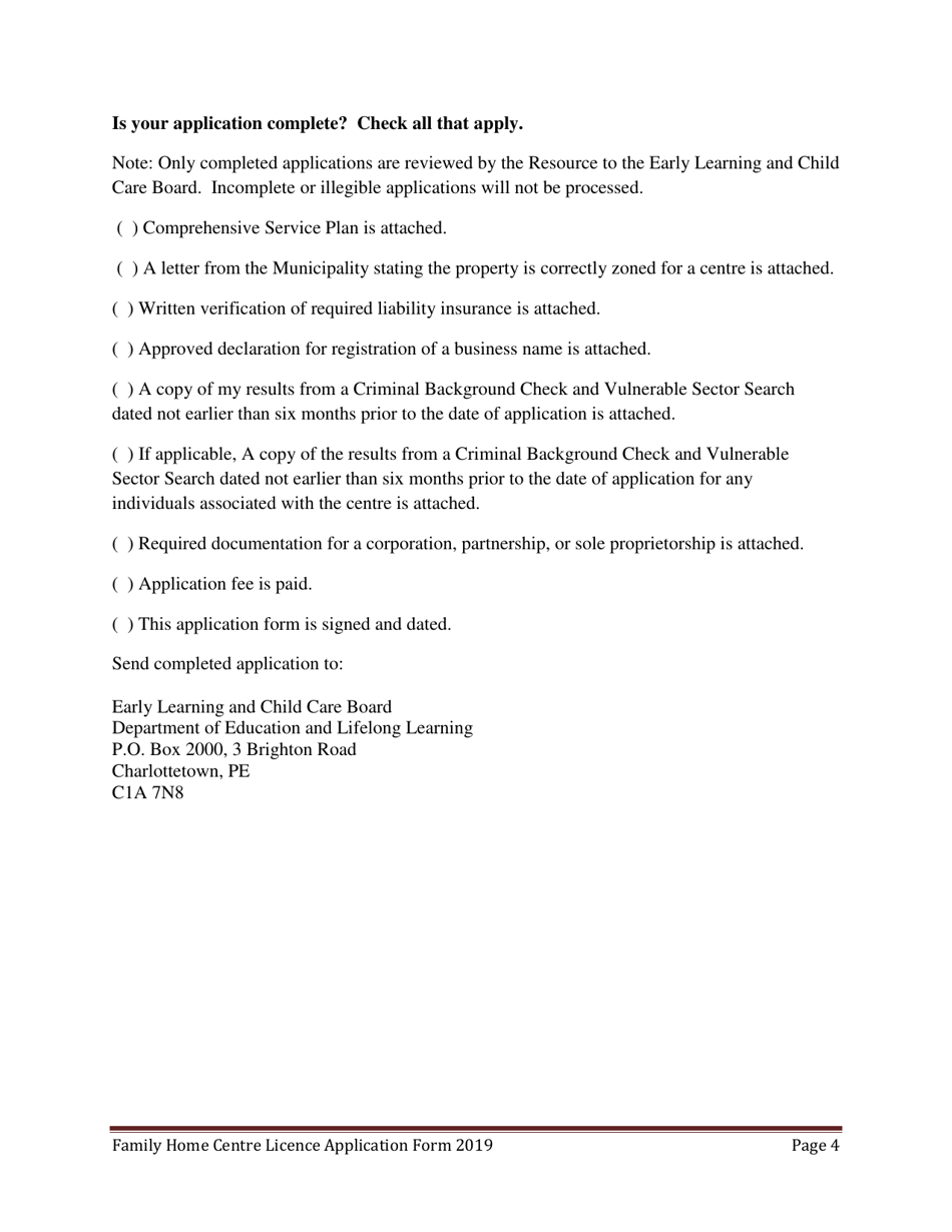 Early Learning and Child Care Family Home Centre Licence Application Form - Prince Edward Island, Canada, Page 4