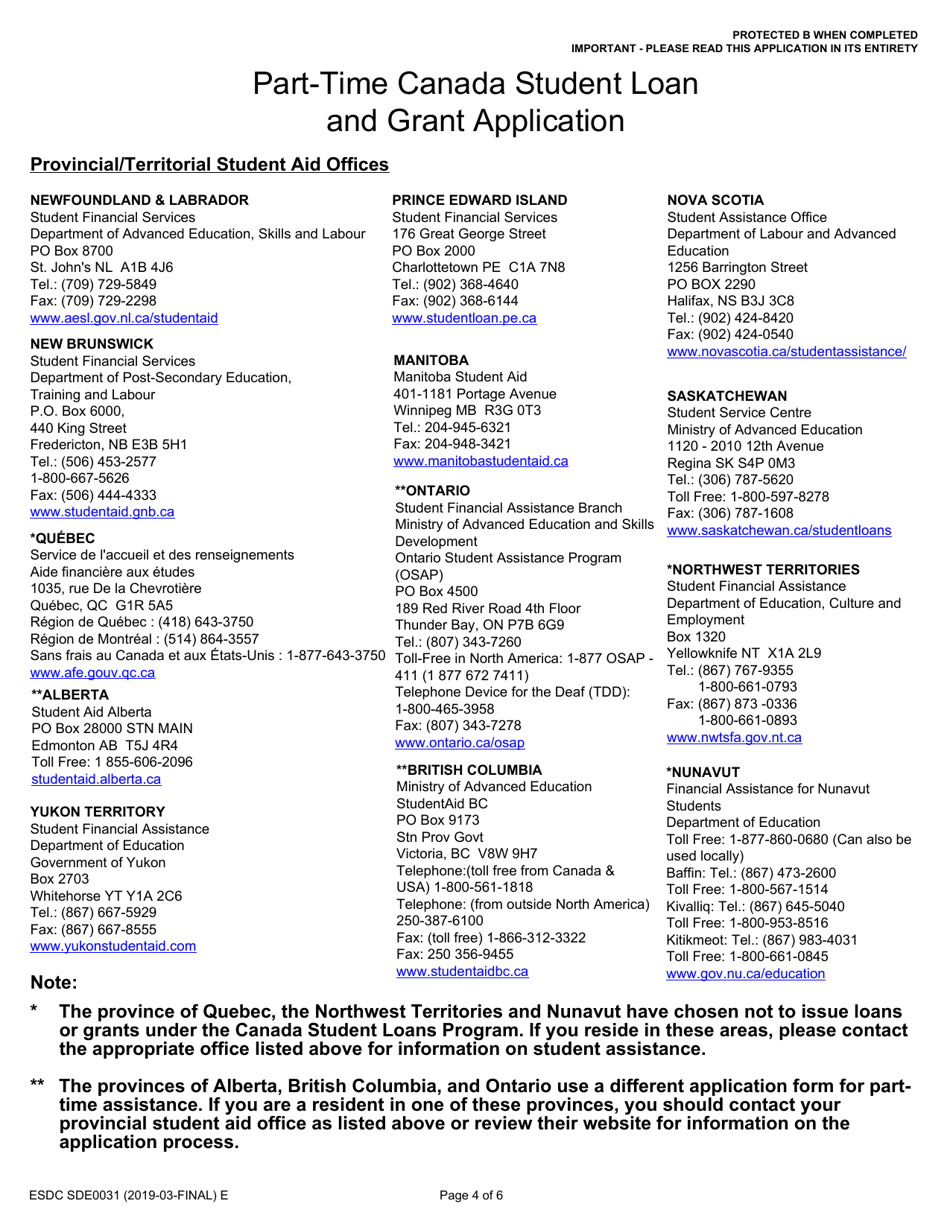 Form ESDC SDE0031 Part-Time Student Loan and Grant Application - Canada, Page 4