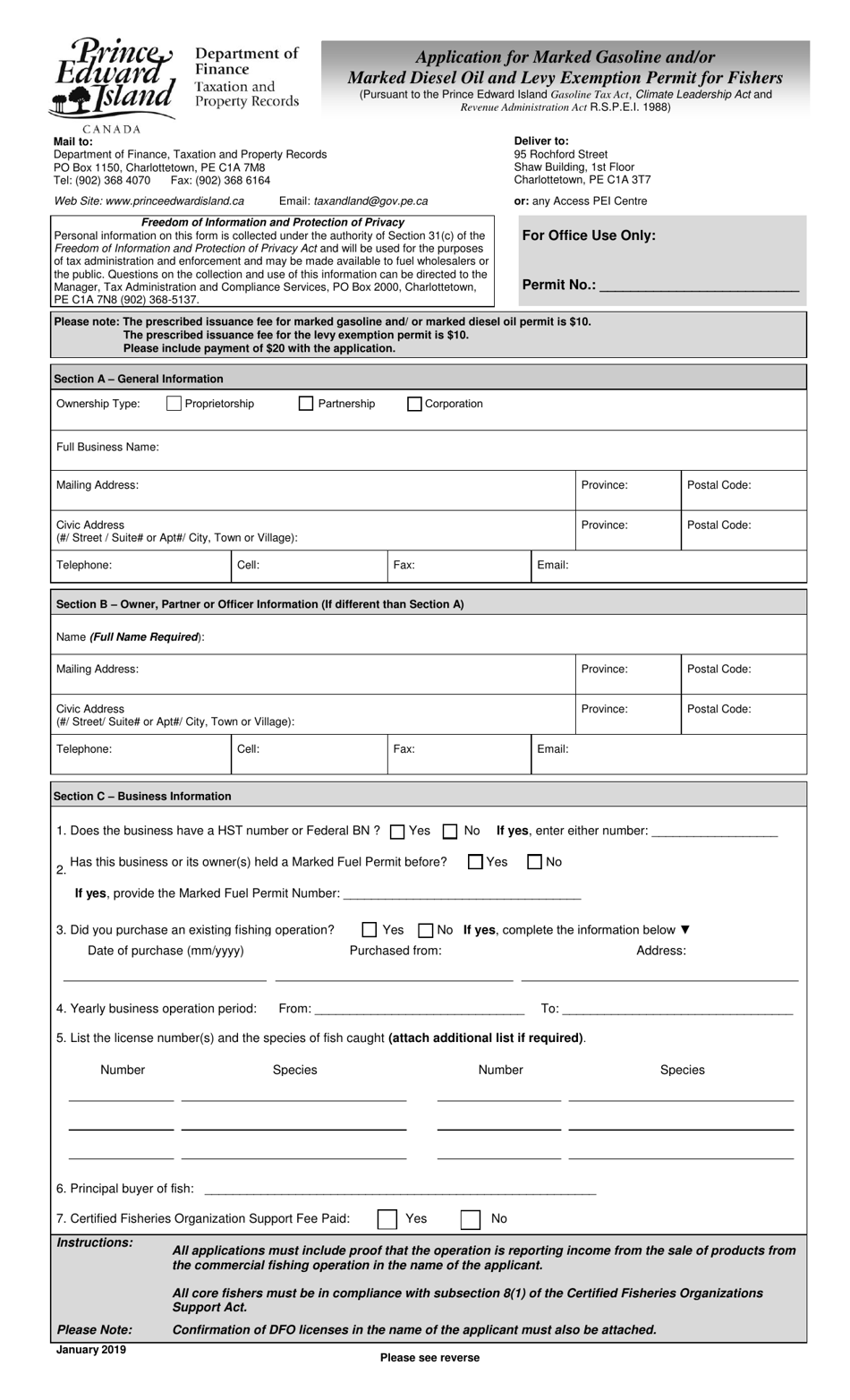 Prince Edward Island Canada Application for Marked Gasoline and/or ...