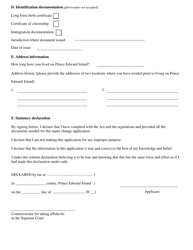 Form 1 Application for Change of Name - Prince Edward Island, Canada, Page 2