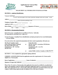 Application for Veteran Plate Registration - Prince Edward Island, Canada