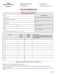 Form LSAD100F6.8 &quot;Field Soil Submission Form&quot; - Nova Scotia, Canada