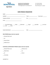 Form LSAD100F7.10 &quot;Dairy Product Requisition&quot; - Nova Scotia, Canada