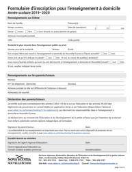 Document preview: Formulaire D'inscription Pour L'enseignement a Domicile - Nova Scotia, Canada (French)