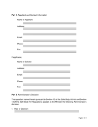 Notice of Appeal Form - Safe Body Art - Nova Scotia, Canada, Page 2