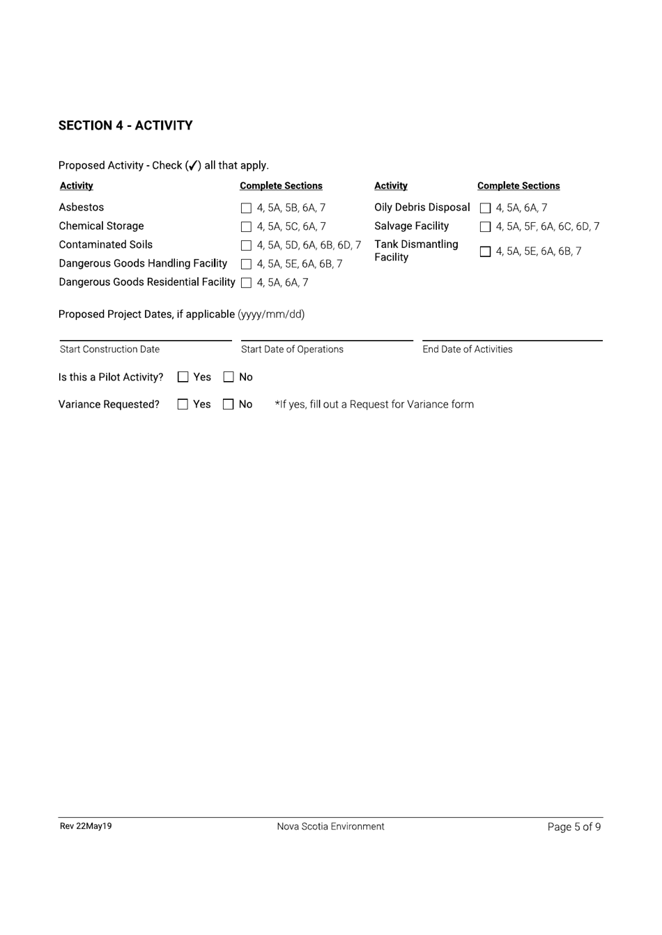 Application for Approval - Dangerous Goods / Waste Dangerous Goods / Salvage Facility - Nova Scotia, Canada, Page 5