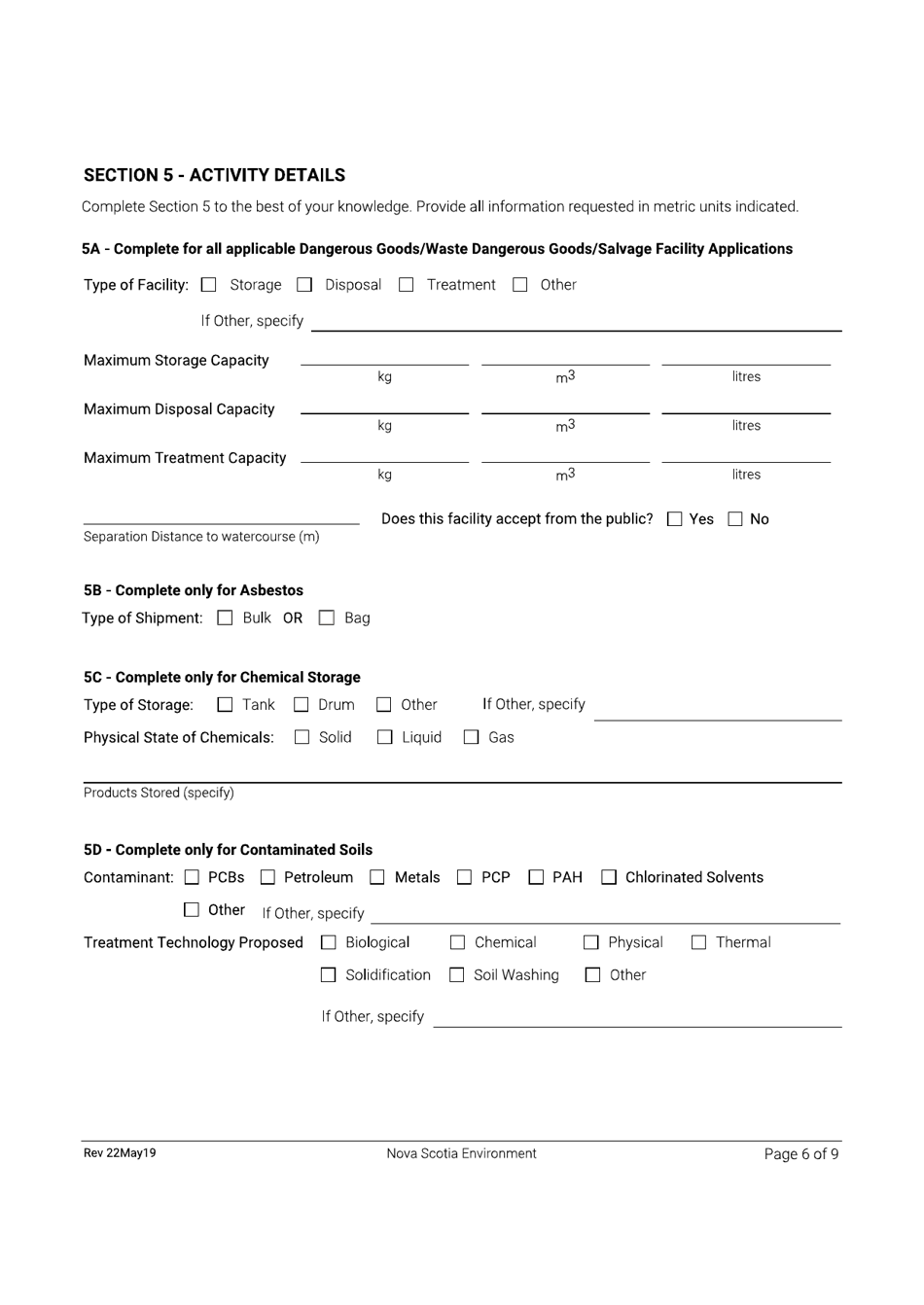 Application for Approval - Dangerous Goods / Waste Dangerous Goods / Salvage Facility - Nova Scotia, Canada, Page 6