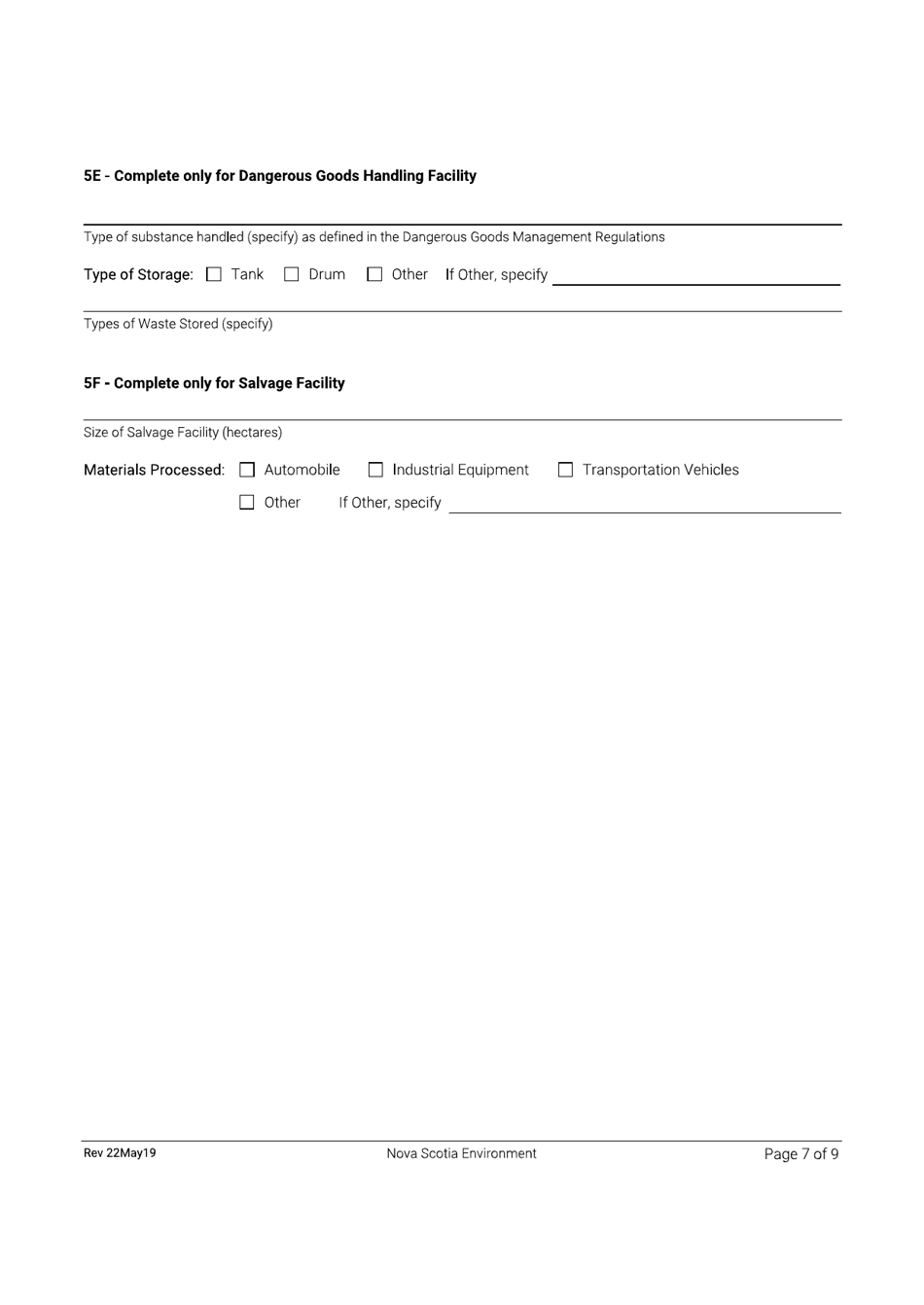 Application for Approval - Dangerous Goods / Waste Dangerous Goods / Salvage Facility - Nova Scotia, Canada, Page 7