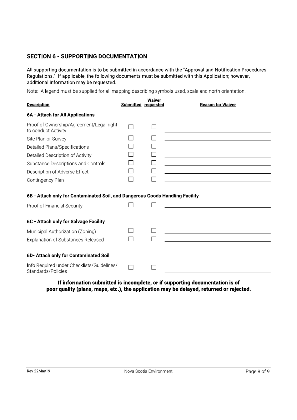 Application for Approval - Dangerous Goods / Waste Dangerous Goods / Salvage Facility - Nova Scotia, Canada, Page 8