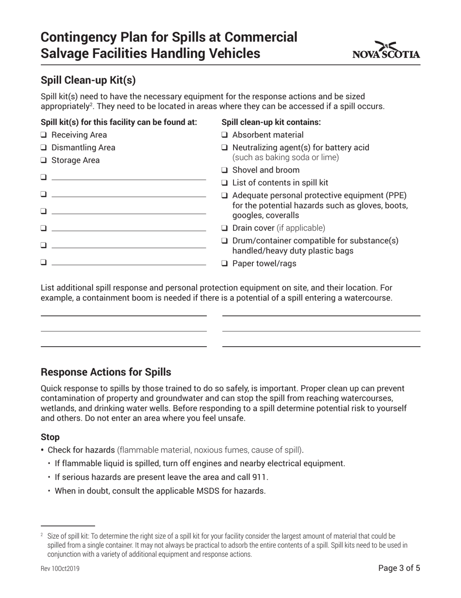 Contingency Plan of Spills at Commercial Salvage Facilities Handling Vehicles - Nova Scotia, Canada, Page 3
