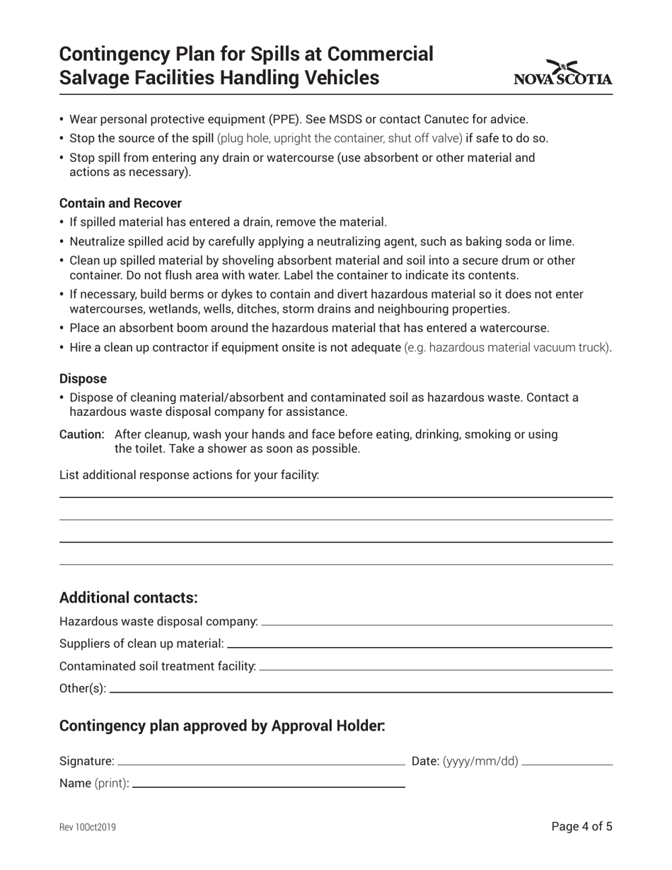 Contingency Plan of Spills at Commercial Salvage Facilities Handling Vehicles - Nova Scotia, Canada, Page 4