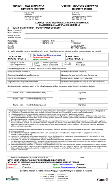 Agricultural Insurance Application - Wild Blueberries - New Brunswick, Canada (English / French) Download Pdf