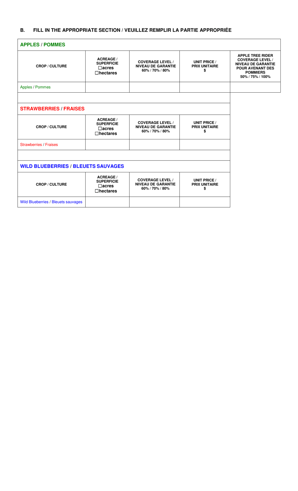 Agricultural Insurance Application - Wild Blueberries - New Brunswick, Canada (English / French), Page 2