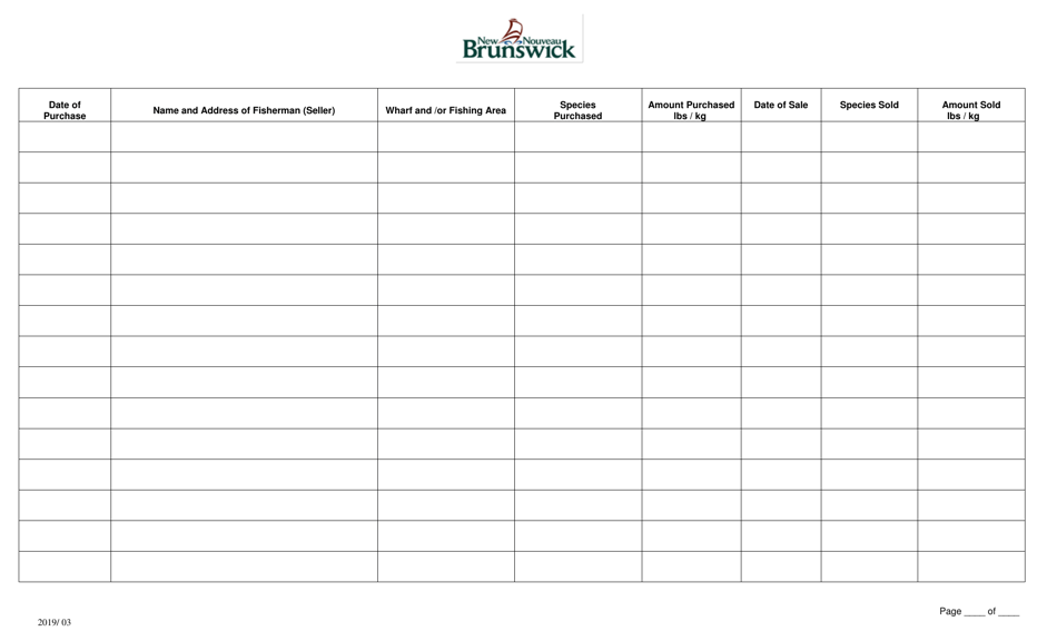 Form D Fish Buying Licensee Report - New Brunswick, Canada, Page 2