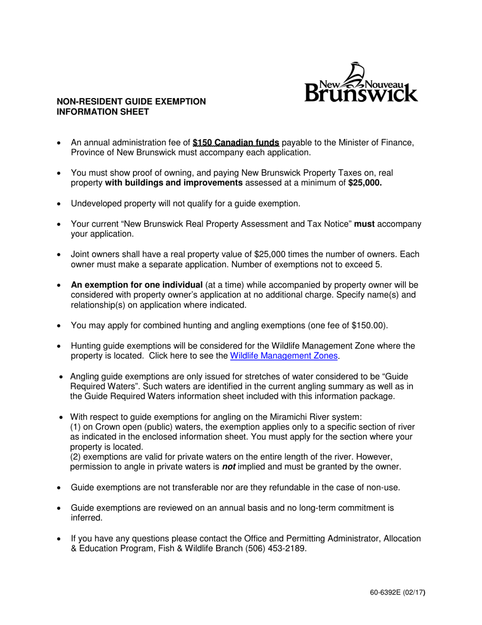 Form 60-6392E Non-resident Guide Exemption Application Form - New Brunswick, Canada, Page 3