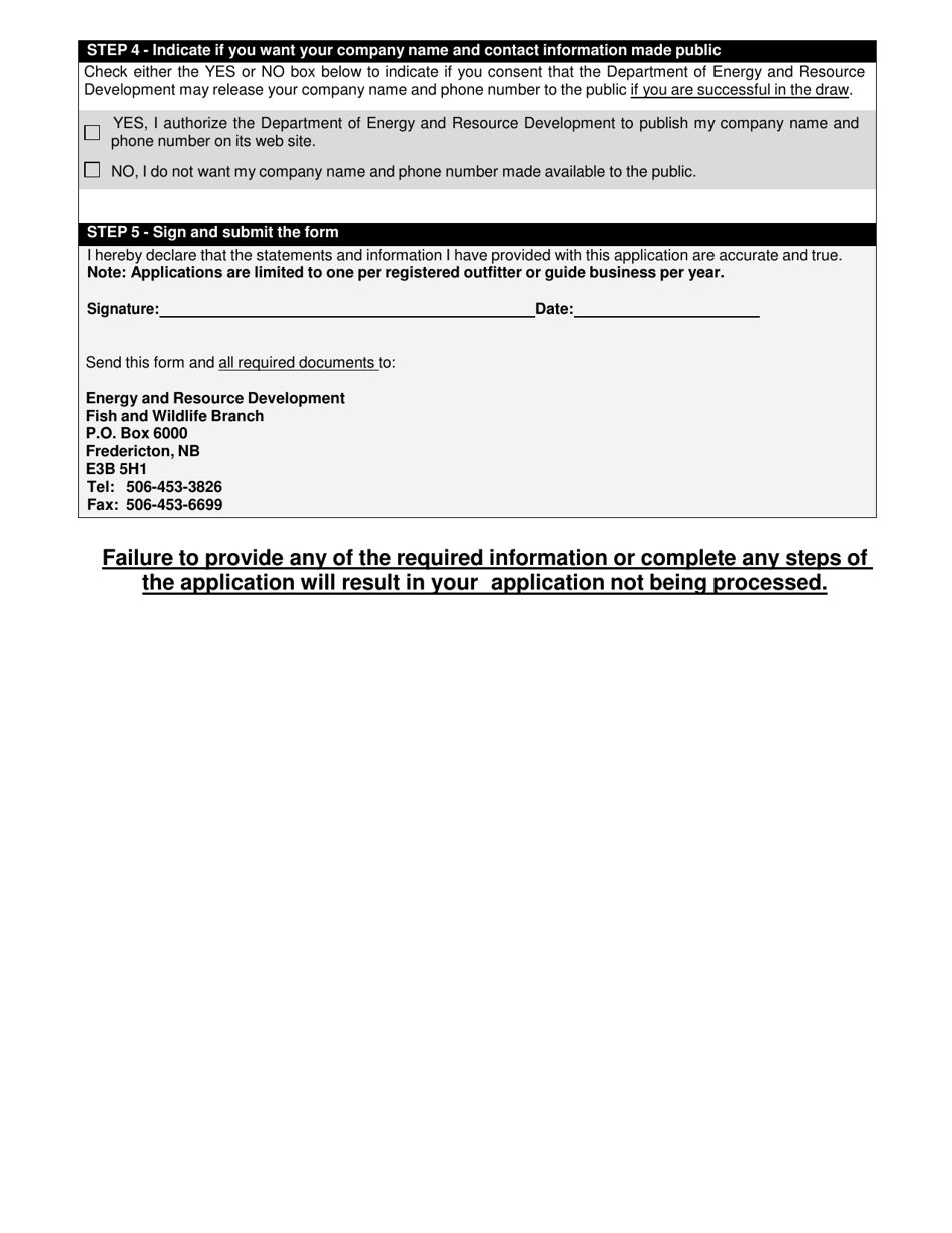 Draw Application for Non-resident Moose Licence for Outfitters and Professional Guides - New Brunswick, Canada, Page 2