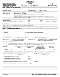 Document preview: Form PLU251520 Purchaser's Permit Application - Fisher - New Brunswick, Canada