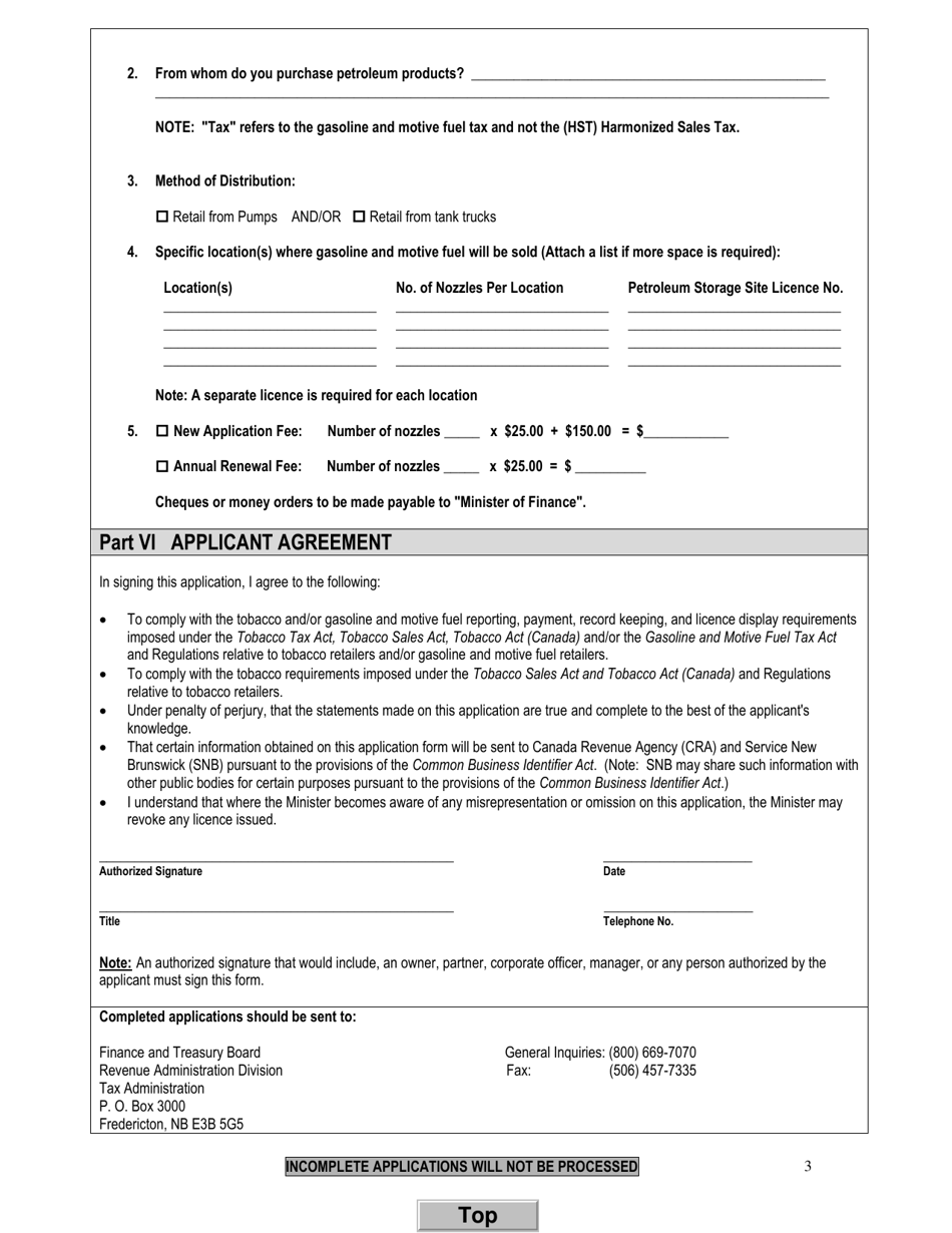 Application for a Tobacco Retailers Licence - New Brunswick, Canada, Page 3