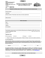 Document preview: Form PMT-01 Application for Registration Certificate Under the Pari-Mutuel Tax Act - New Brunswick, Canada