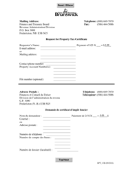 Document preview: Form RPT_13B Request for Property Tax Certificate - New Brunswick, Canada