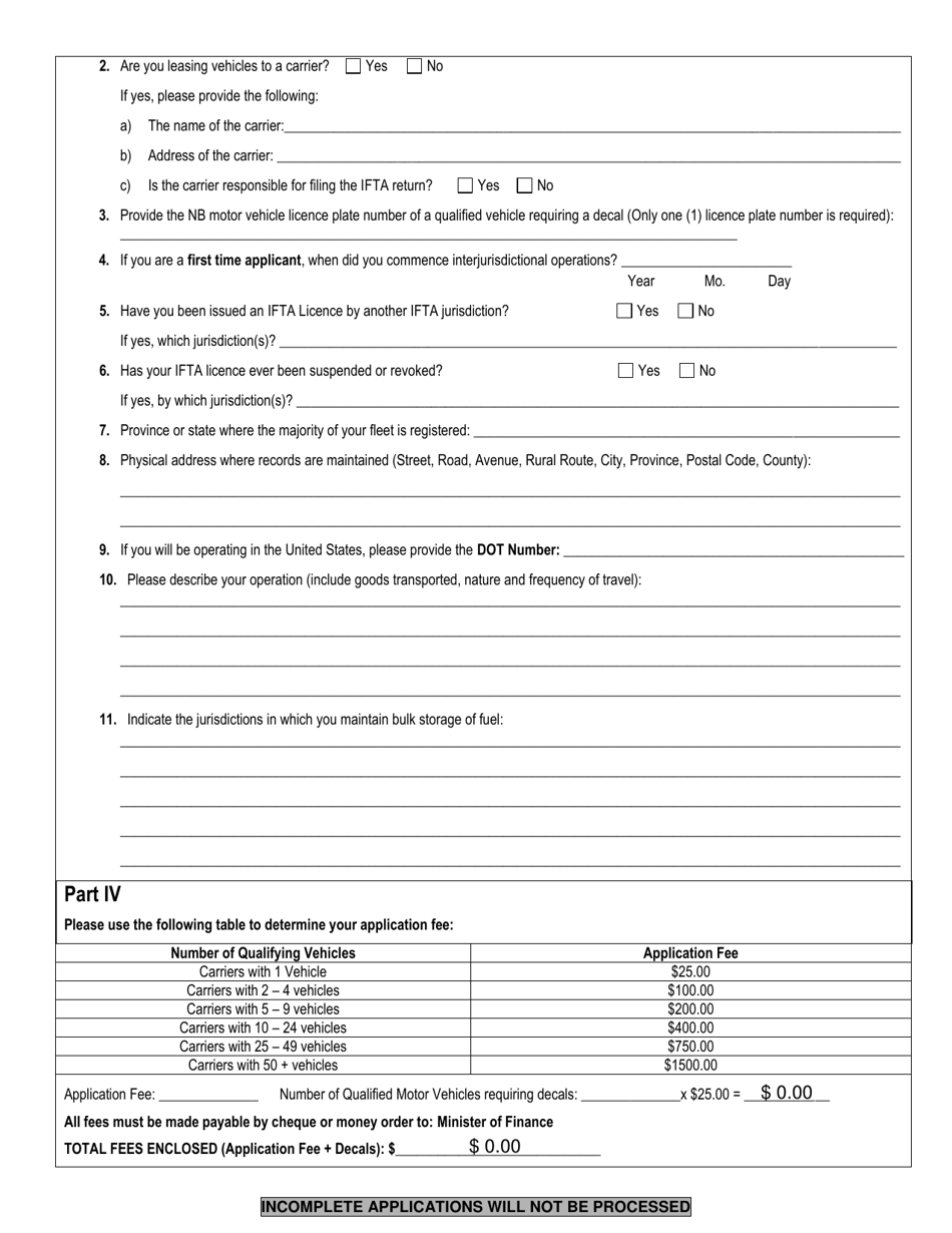 Application for an International Fuel Tax Agreement (Ifta) Licence - New Brunswick, Canada, Page 3