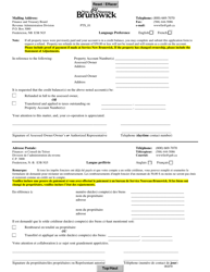 Form PTX_01 &quot;Application for Property Tax Refund/Transfer&quot; - New Brunswick, Canada (English/French)