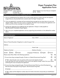 Form 810E Organ Transplant Plan Application Form - New Brunswick, Canada
