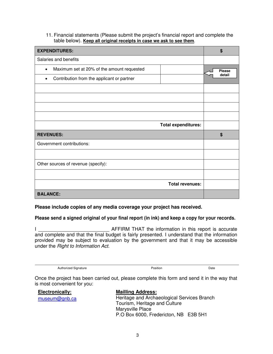 Exhibition Renewal and Museum Activities Grant Final Report - New Brunswick, Canada, Page 3