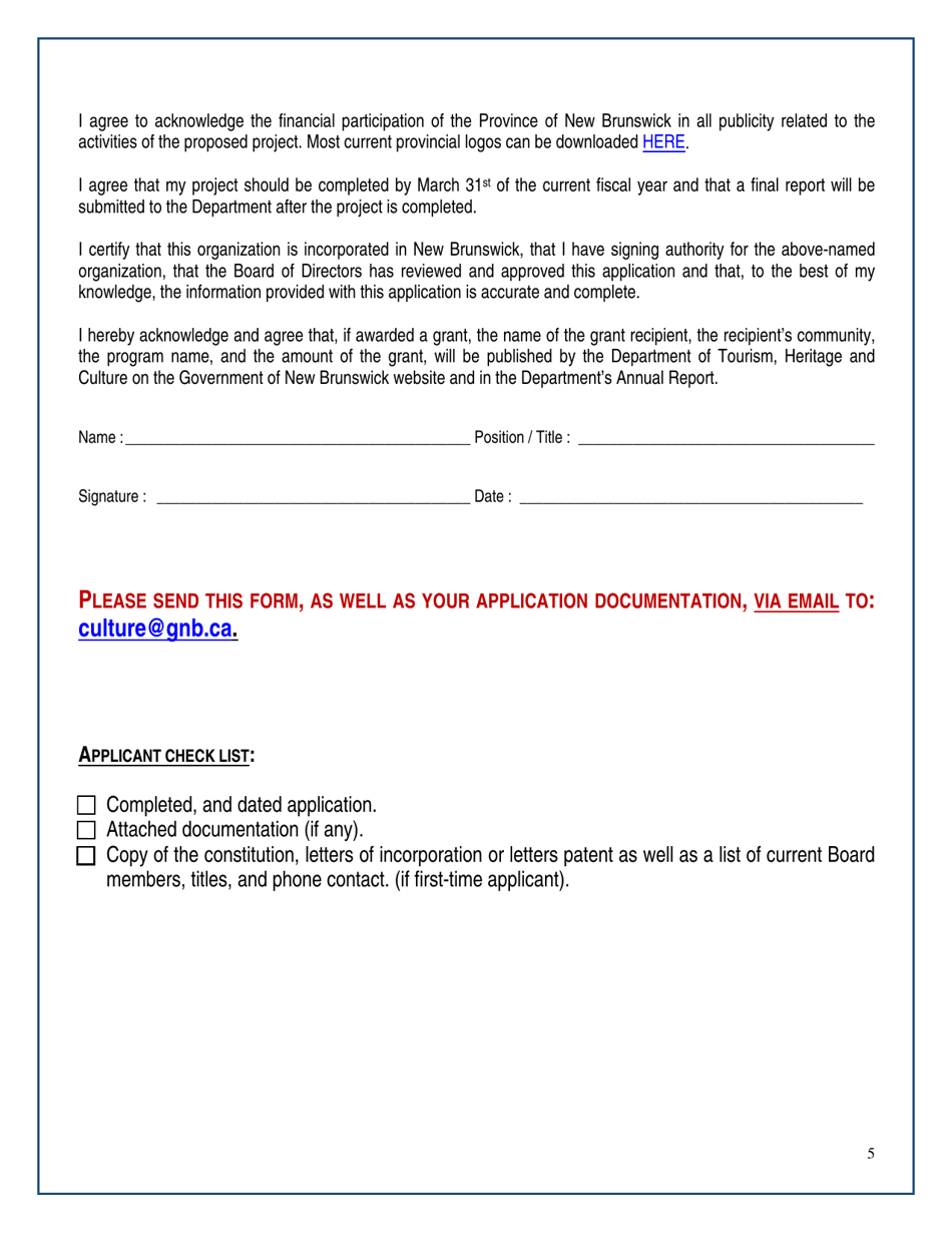 Strategic Initiatives Fund (Sif) Application Form - New Brunswick, Canada, Page 5