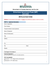 &quot;Strategic Initiatives Fund (Sif) Application Form&quot; - New Brunswick, Canada, 2020