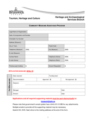 Community Museums Assistance Program Application Form - New Brunswick, Canada