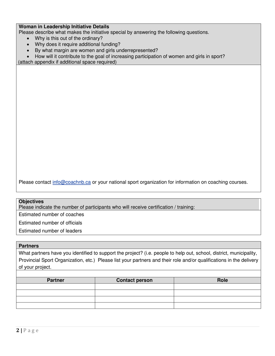 Go Nb Provincial Women in Leadership Grant Application Form - New Brunswick, Canada, Page 2