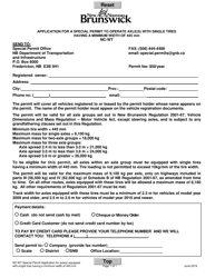 Document preview: Form NC-WT Application for a Special Permit to Operate Axle(S) With Single Tires Having a Minimum Width of 445 Mm - New Brunswick, Canada