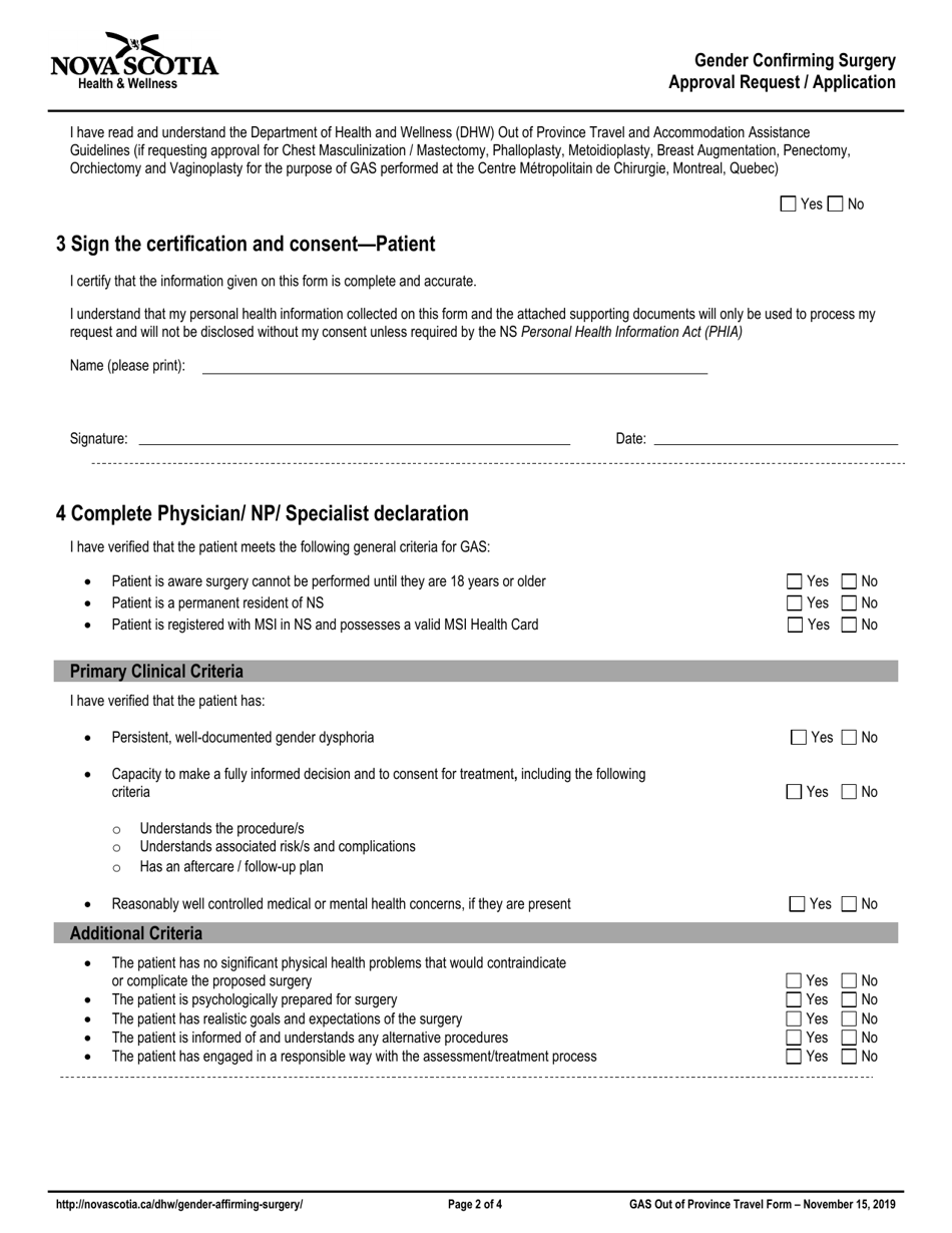 Nova Scotia Canada Gender Affirming Surgery Approval Request Form Application Fill Out Sign