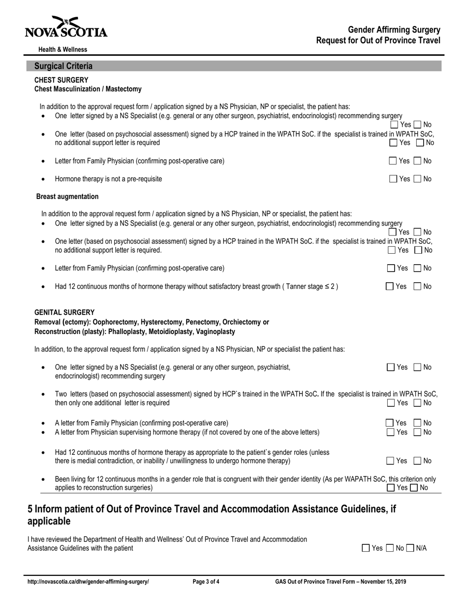 Gender Affirming Surgery Approval Request Form / Application - Nova Scotia, Canada, Page 3