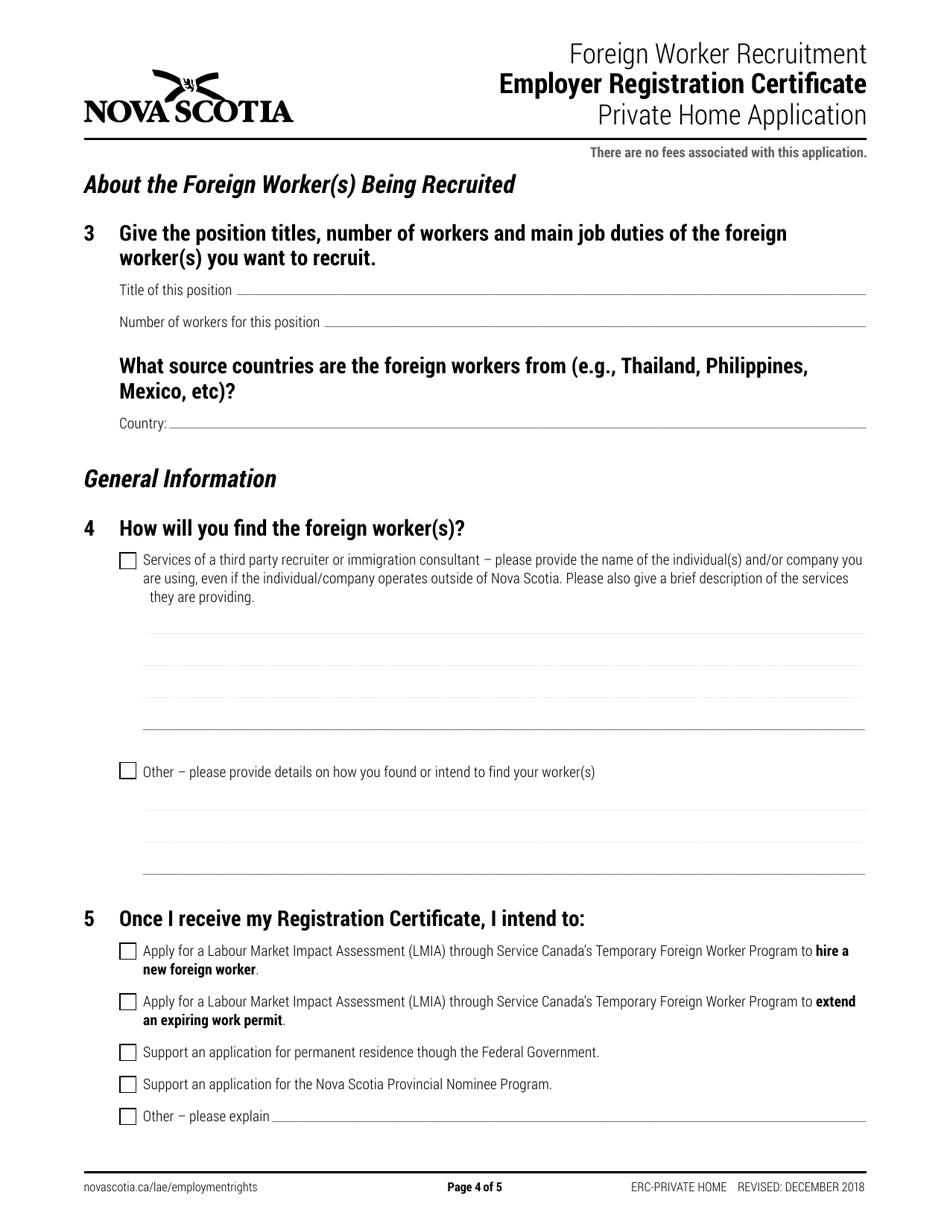 Foreign Worker Recruitment Employer Registration Certificate Private Home Application - Nova Scotia, Canada, Page 4