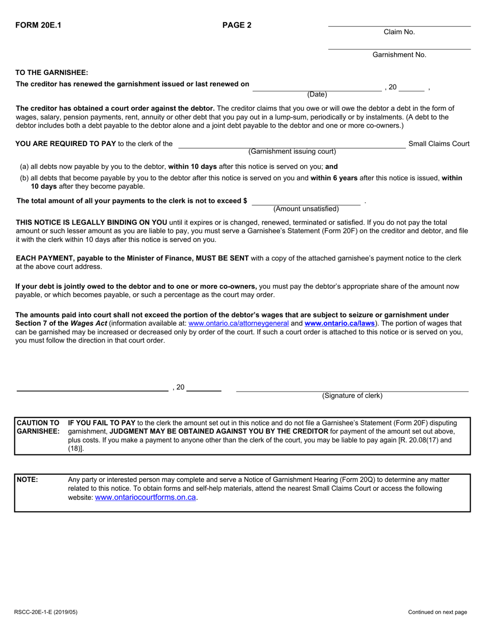 Form 20E Download Fillable PDF or Fill Online Notice of Renewal of ...