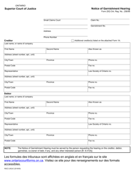 Form 20Q Notice of Garnishment Hearing - Ontario, Canada