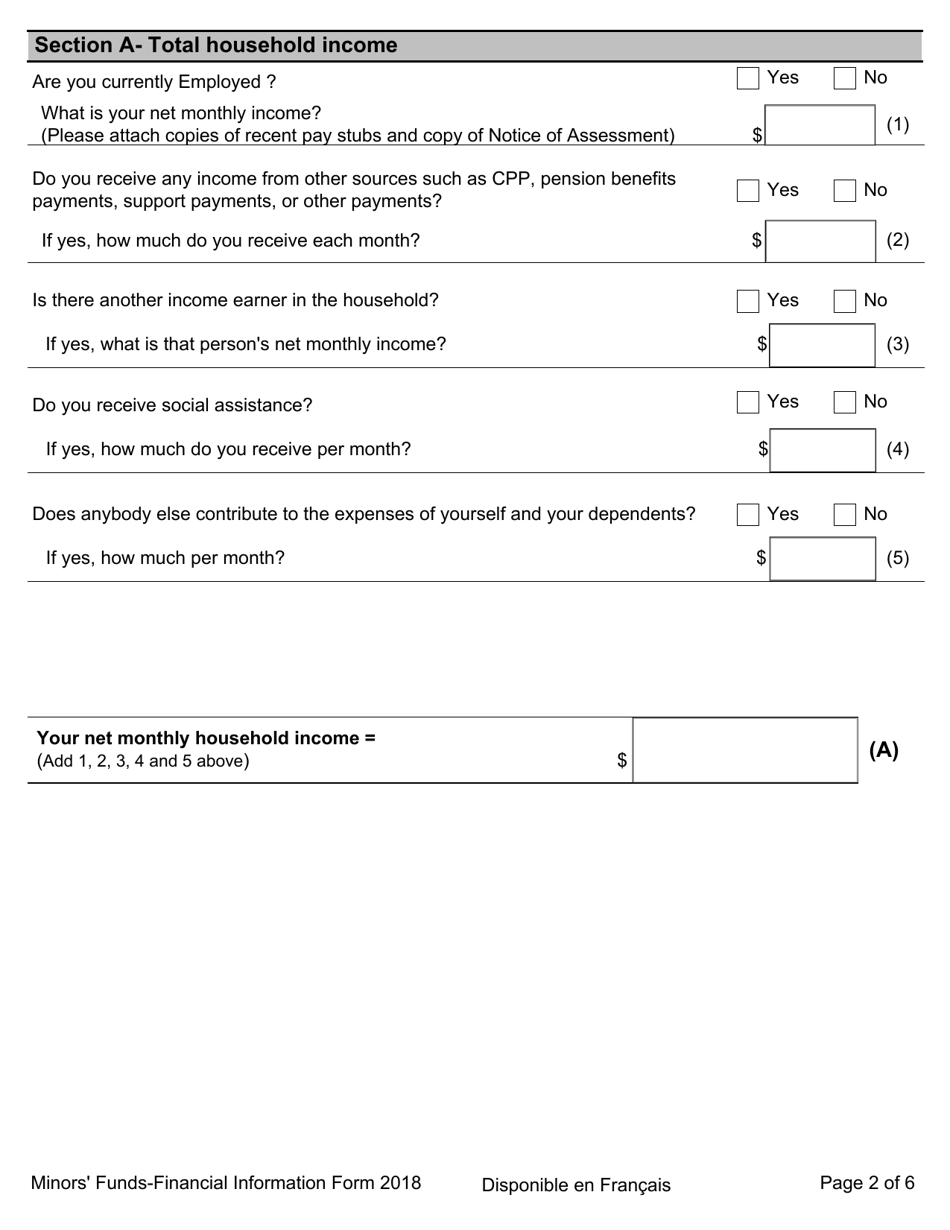 Minors Funds - Financial Information Form - Ontario, Canada, Page 2