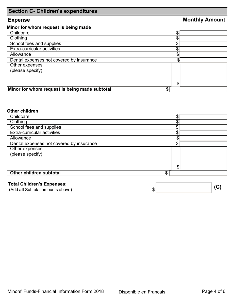 Minors Funds - Financial Information Form - Ontario, Canada, Page 4