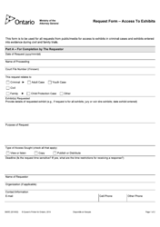 Form 3805E &quot;Request Form - Access to Exhibits&quot; - Ontario, Canada