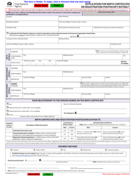 Document preview: Form VSA430B Application for Birth Certificate or Registration Photocopy/Extract - British Columbia, Canada