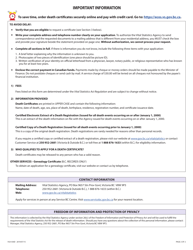 Form VSA430D Application for Death Certificate or Registration Photocopy/Extract - British Columbia, Canada, Page 2